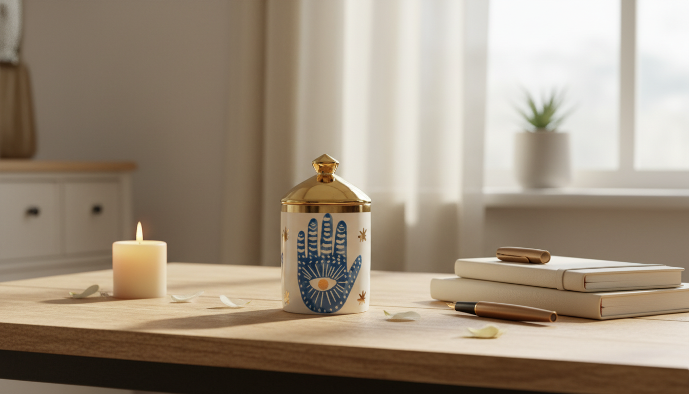 Blue Eye Print Ceramic Jar: Candle Holder & Storage