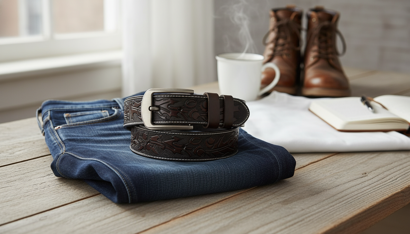 1.5" Printed Genuine Leather Belt for Men (Pin Buckle)