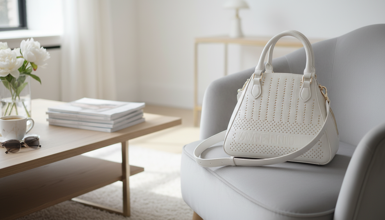 Valentino White Handbag: Dual Handles, Adjustable Strap