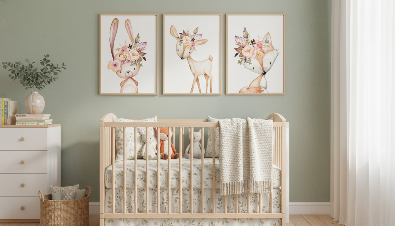 Woodland Nursery Canvas Set: Rabbit, Fox, Deer & Flowers