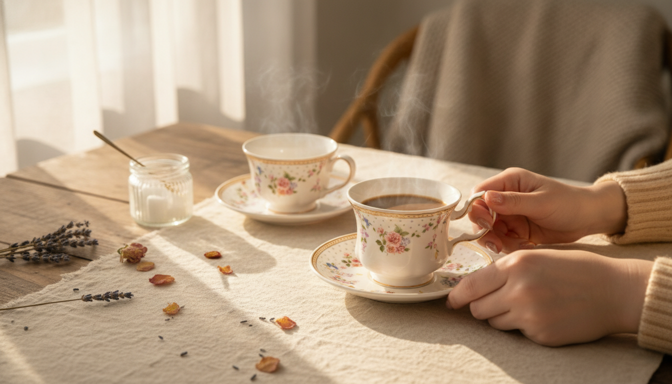 French Floral Cup & Saucer Set with Gold Rim Elegance