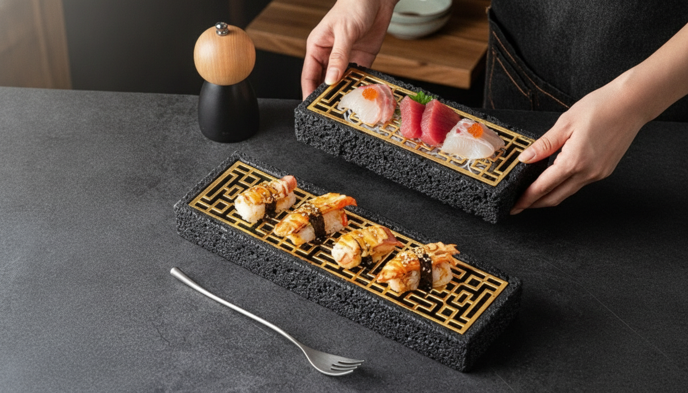 Rectangular Japanese Ceramic Plate for Sushi & Sashimi