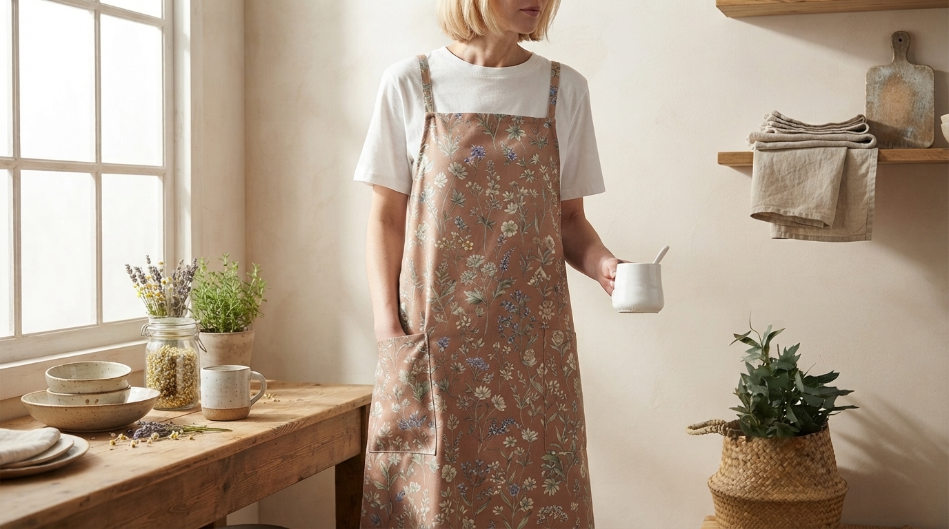 Floral Waterproof Apron: Adjustable Straps + Pocket