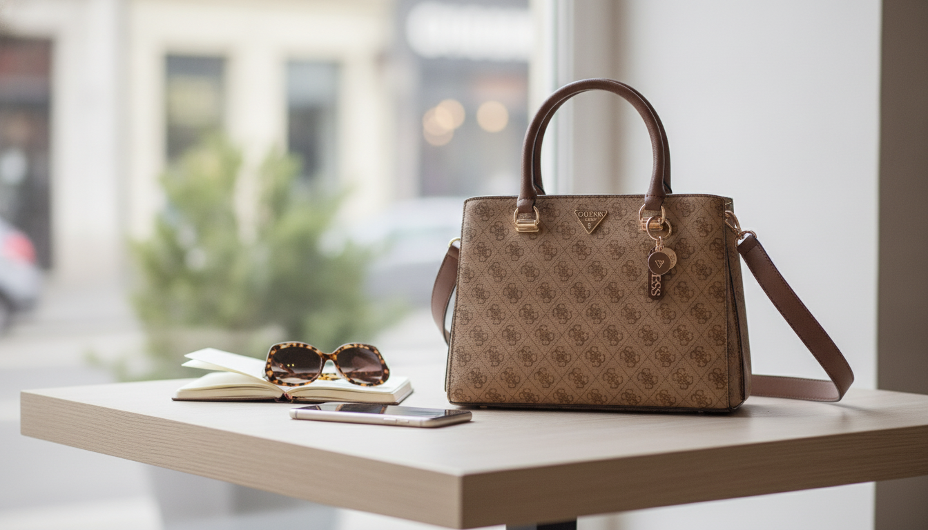 Guess Beige Shoulder Bag: Multi Zip Pocket Organizer